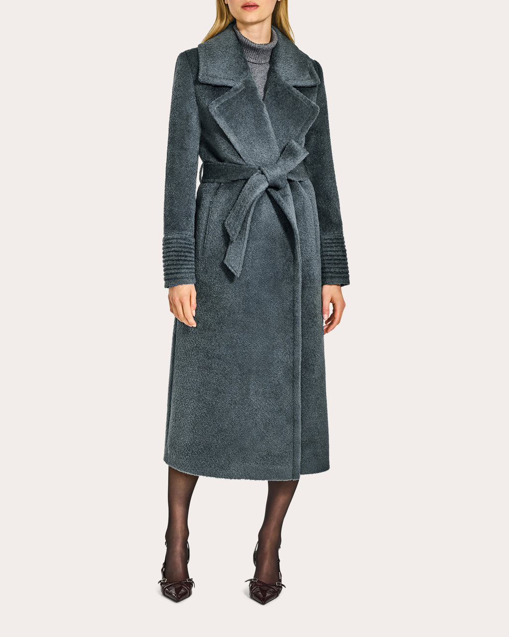 Bouclé Alpaca Notched Collar Maxi Wrap Coat
