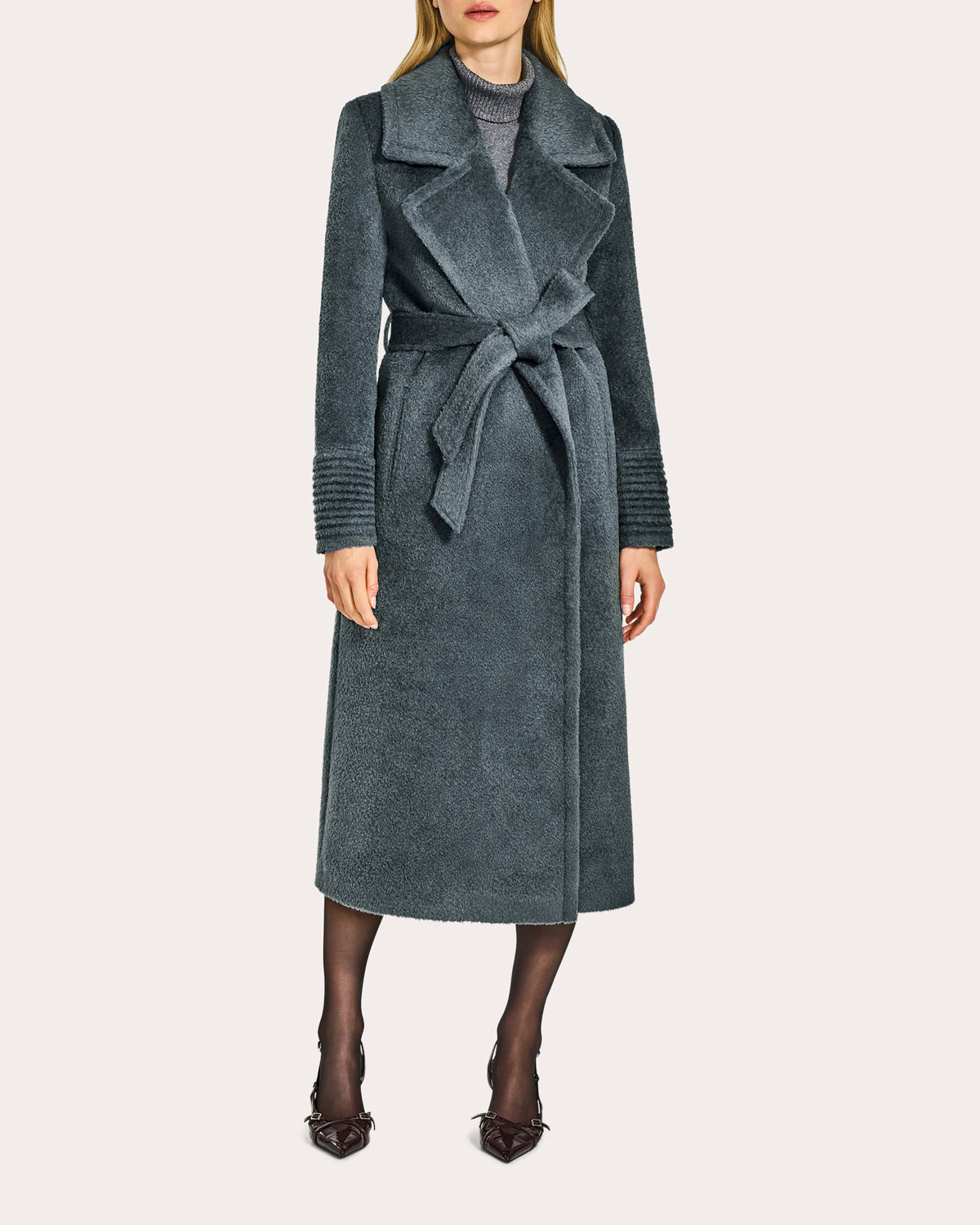 Bouclé Alpaca Notched Collar Maxi Wrap Coat