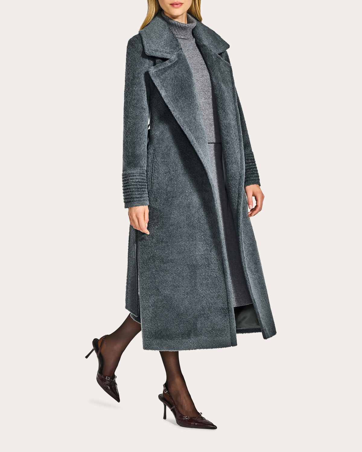 Bouclé Alpaca Notched Collar Maxi Wrap Coat