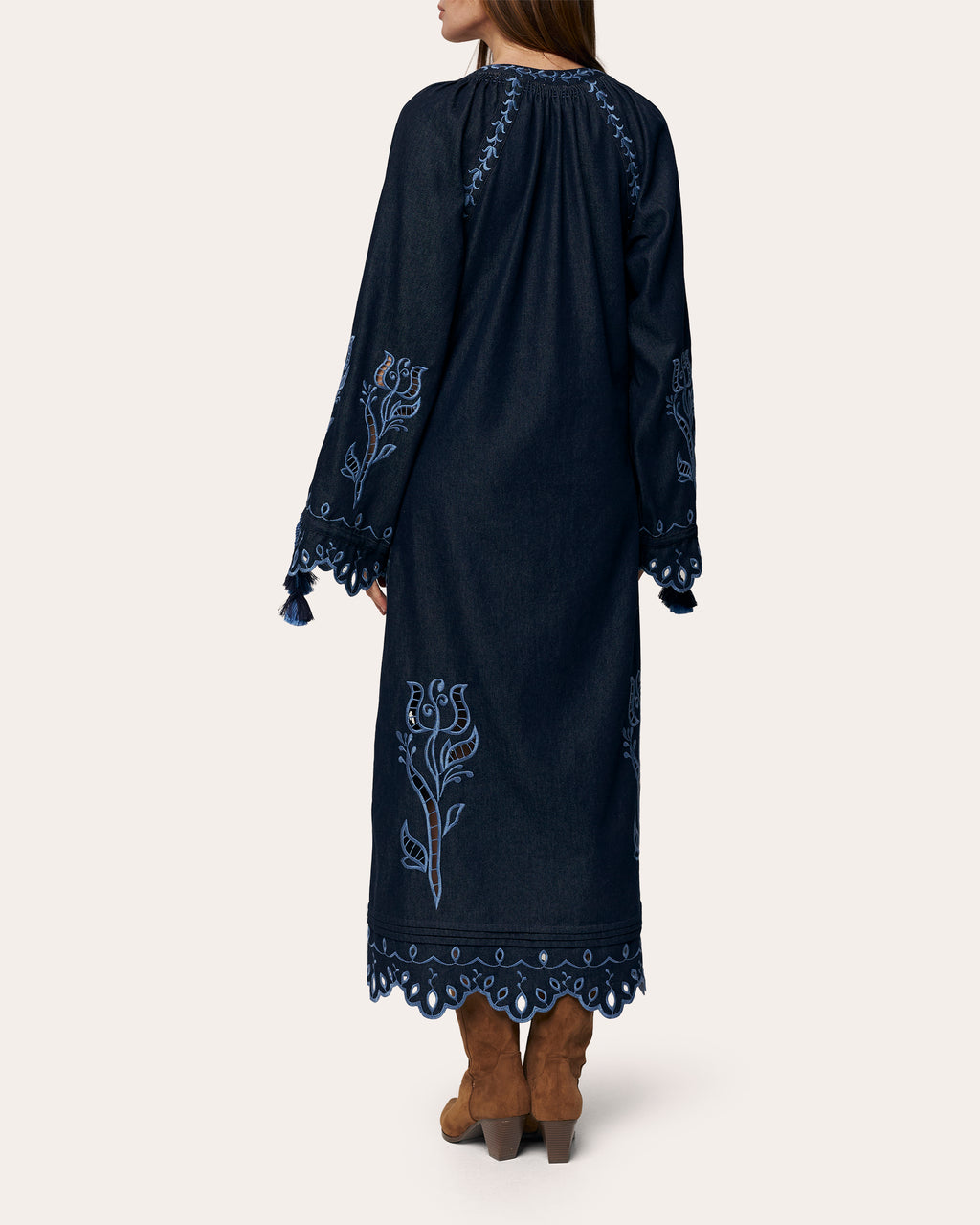 Midnight Rose Embroidered Cotton Maxi Dress