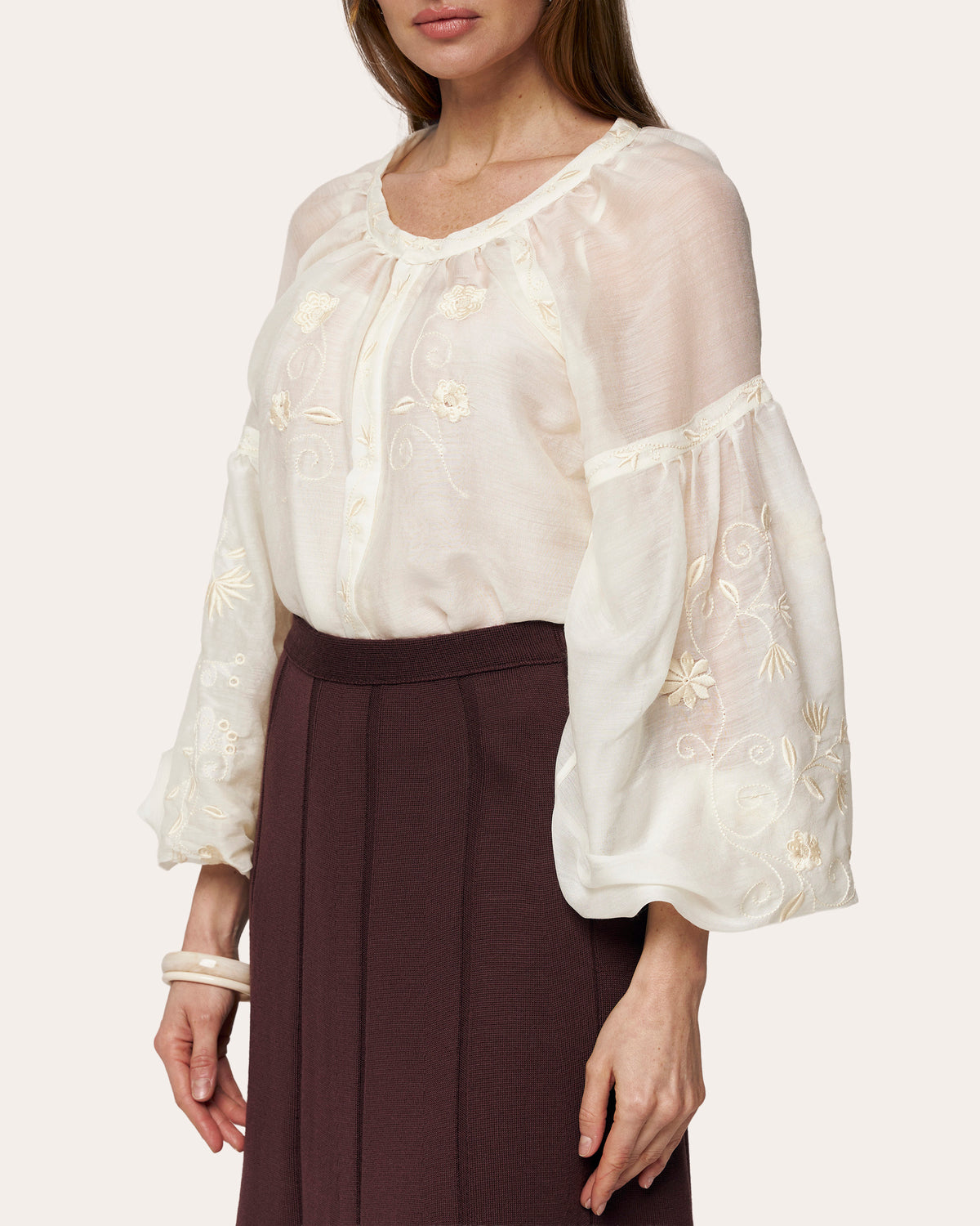 Etherea Embroidered Silk-Wool Blouse