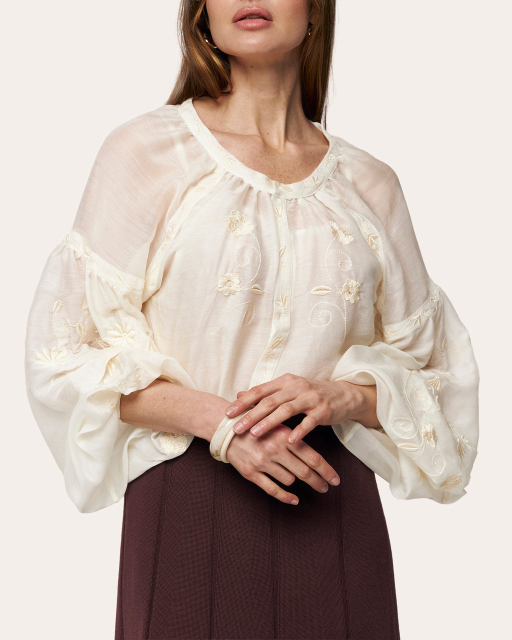 Etherea Embroidered Silk-Wool Blouse