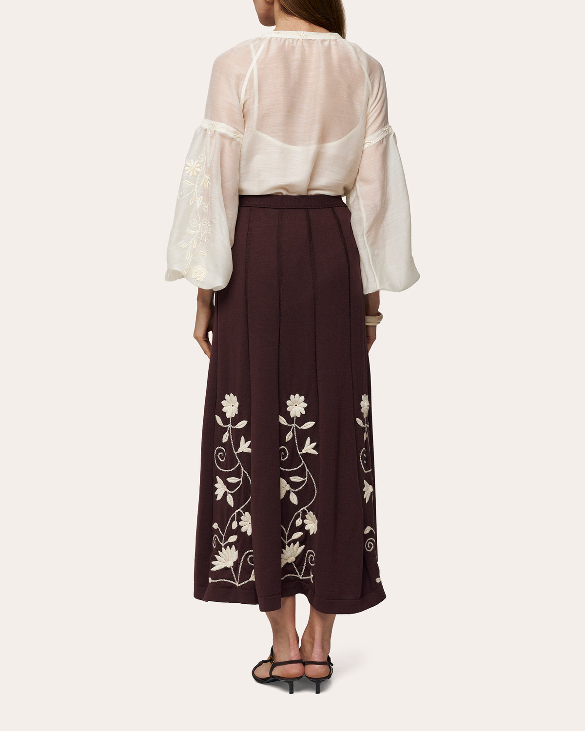 Etherea Embroidered Wool Pleated Maxi Skirt