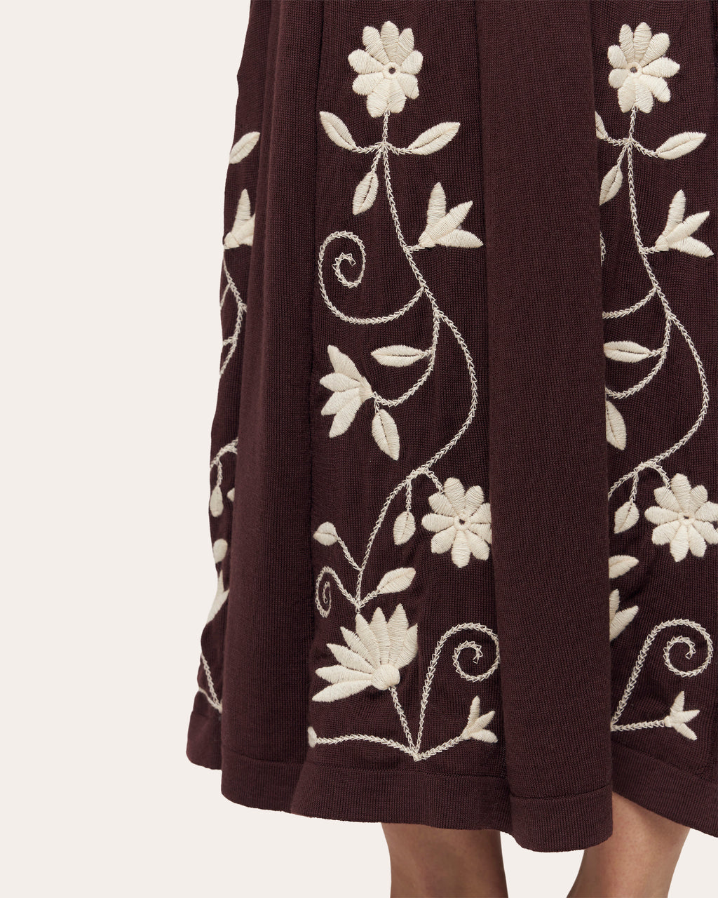 Etherea Embroidered Wool Pleated Maxi Skirt
