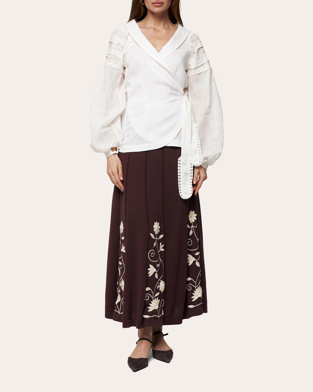 Roseveil Embroidered Linen Wrap Blouse