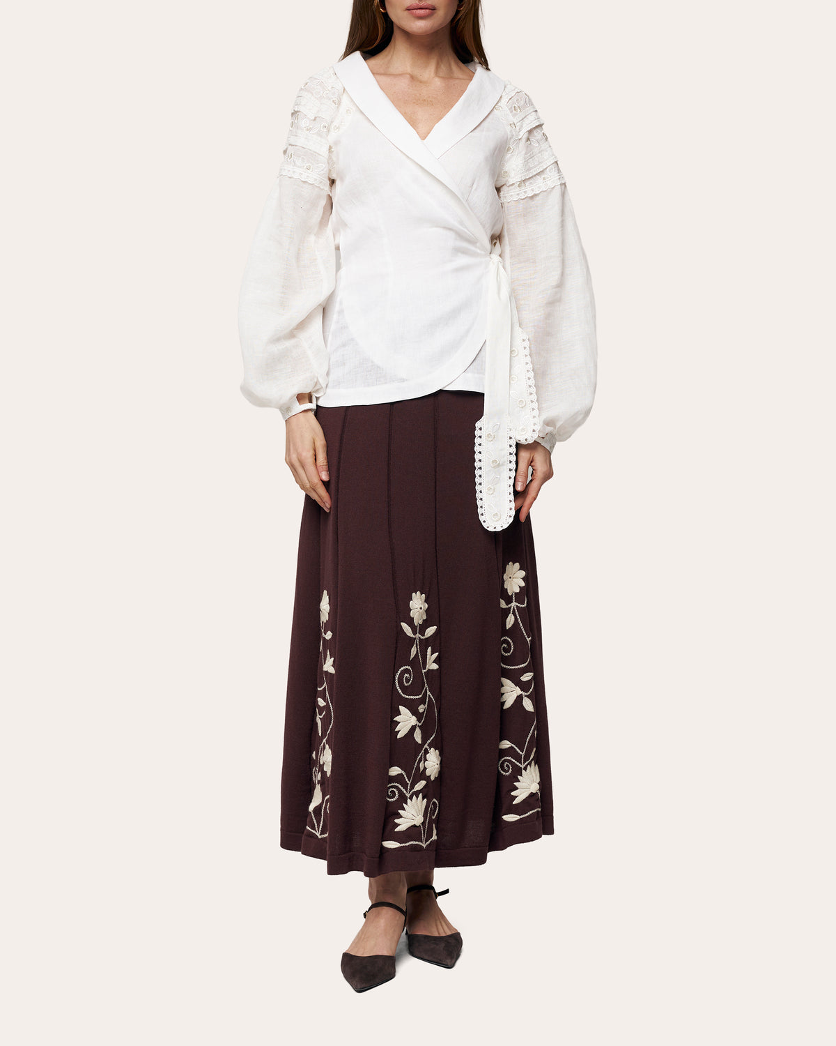Roseveil Embroidered Linen Wrap Blouse