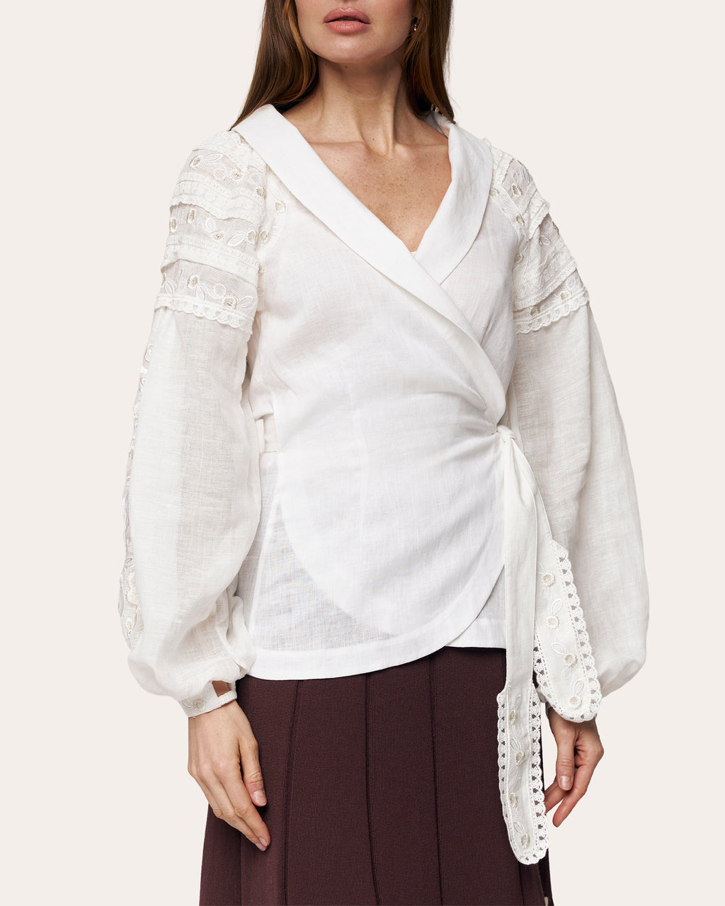 Roseveil Embroidered Linen Wrap Blouse
