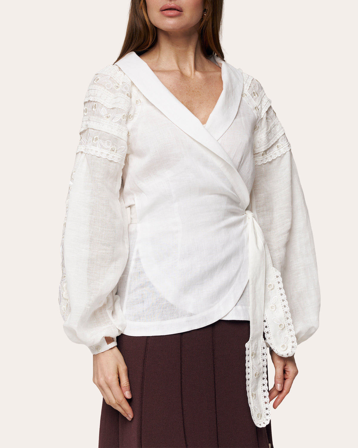 Roseveil Embroidered Linen Wrap Blouse