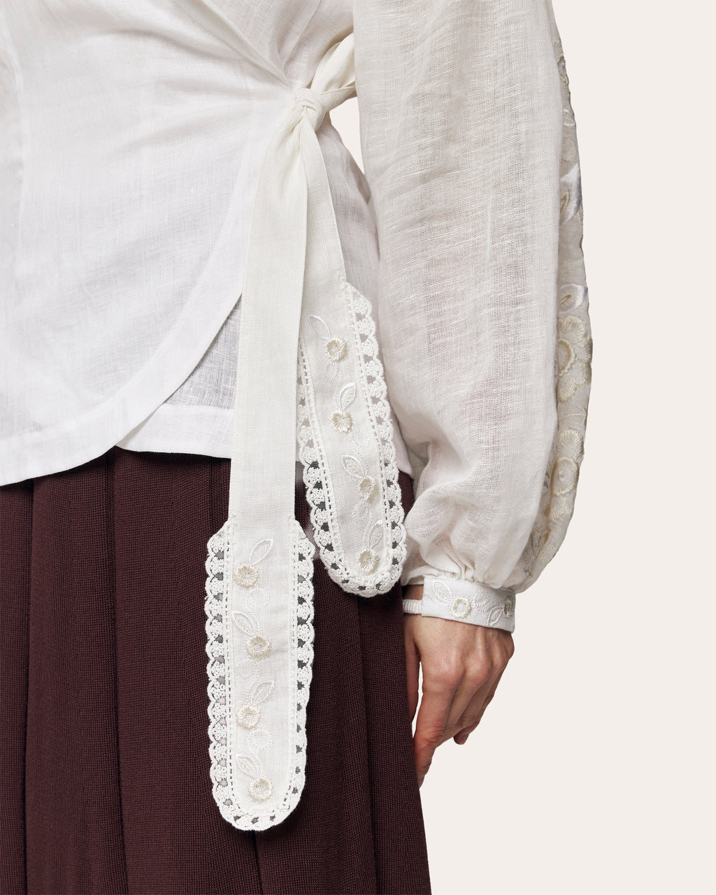 Roseveil Embroidered Linen Wrap Blouse