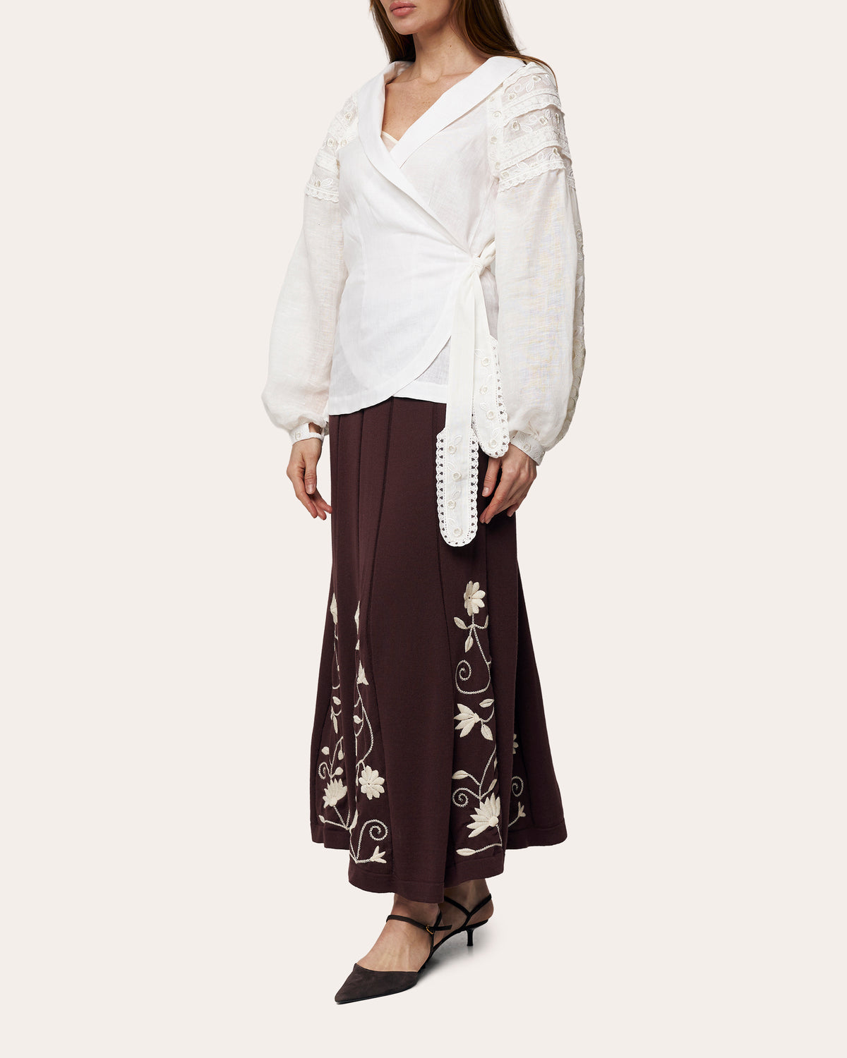 Roseveil Embroidered Linen Wrap Blouse