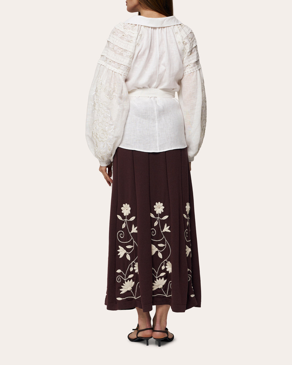 Etherea Embroidered Wool Pleated Maxi Skirt