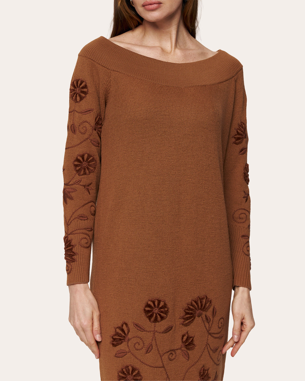 Etherea Embroidered Wool Off-Shoulder Midi Dress