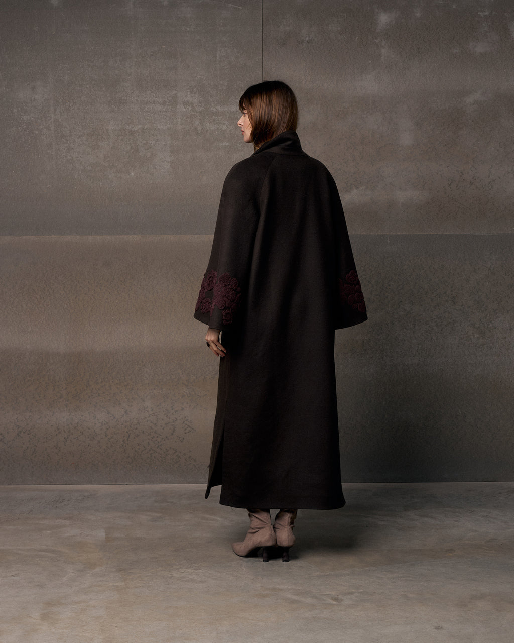 Ashen Rose Embroidered Wool Coat