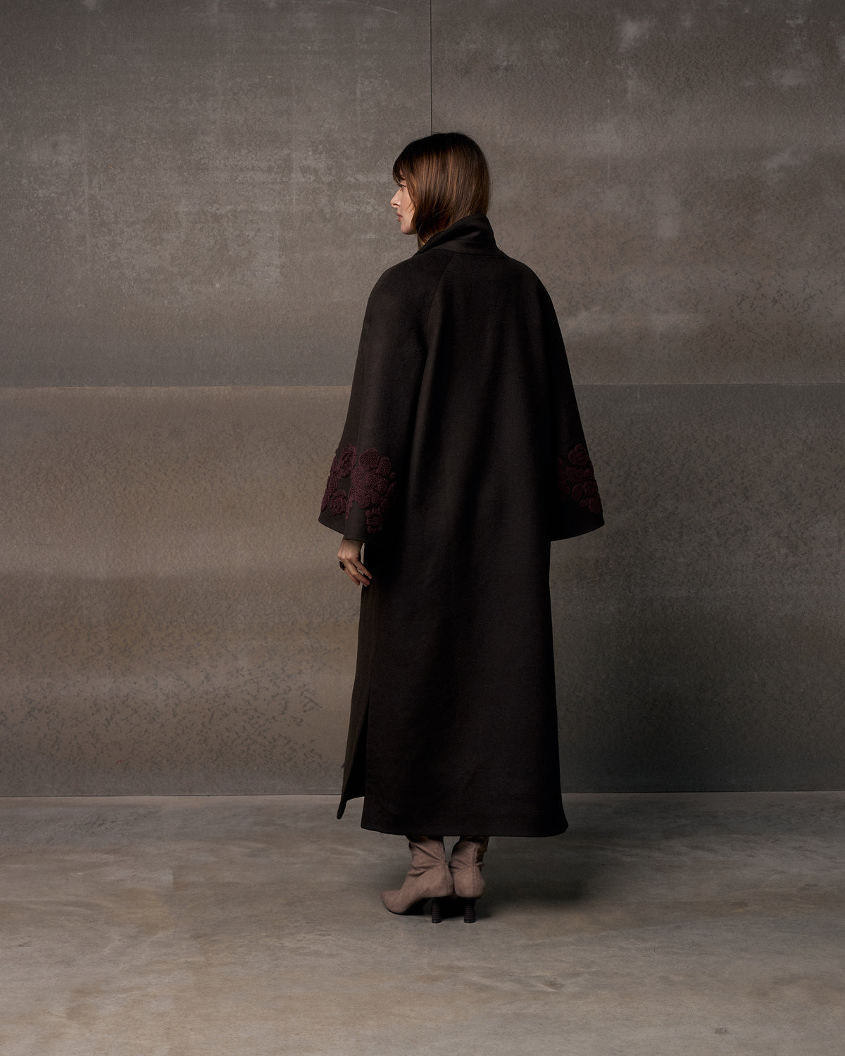 Ashen Rose Embroidered Wool Coat