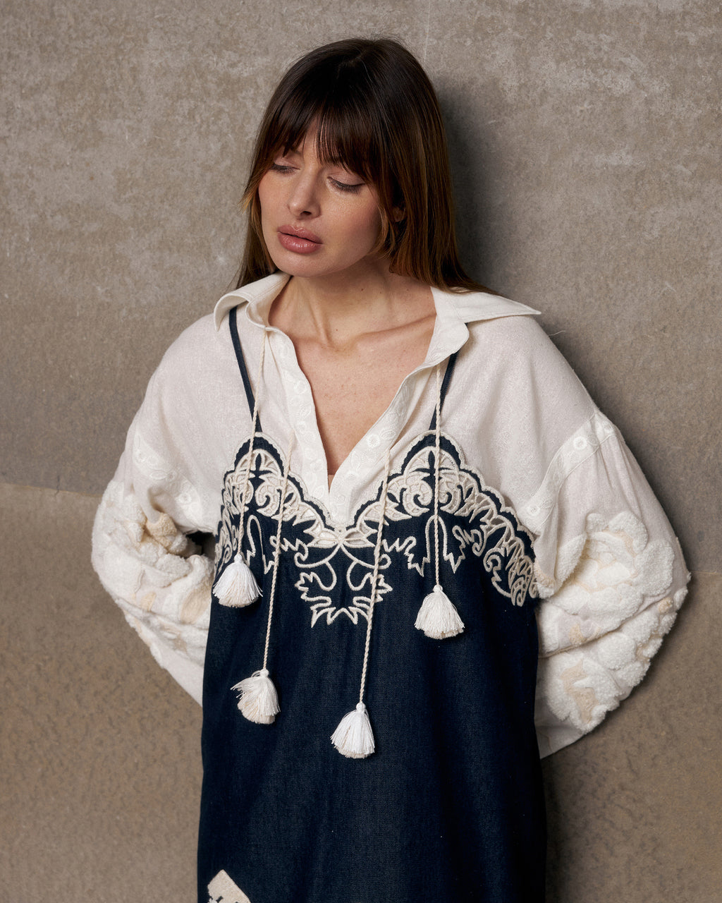 Amber Rose Embroidered Denim Midi Dress