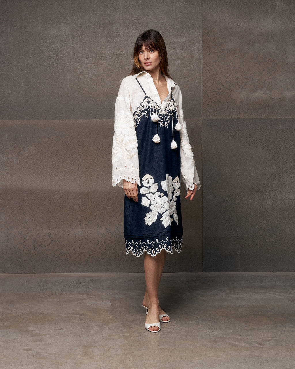 Amber Rose Embroidered Denim Midi Dress