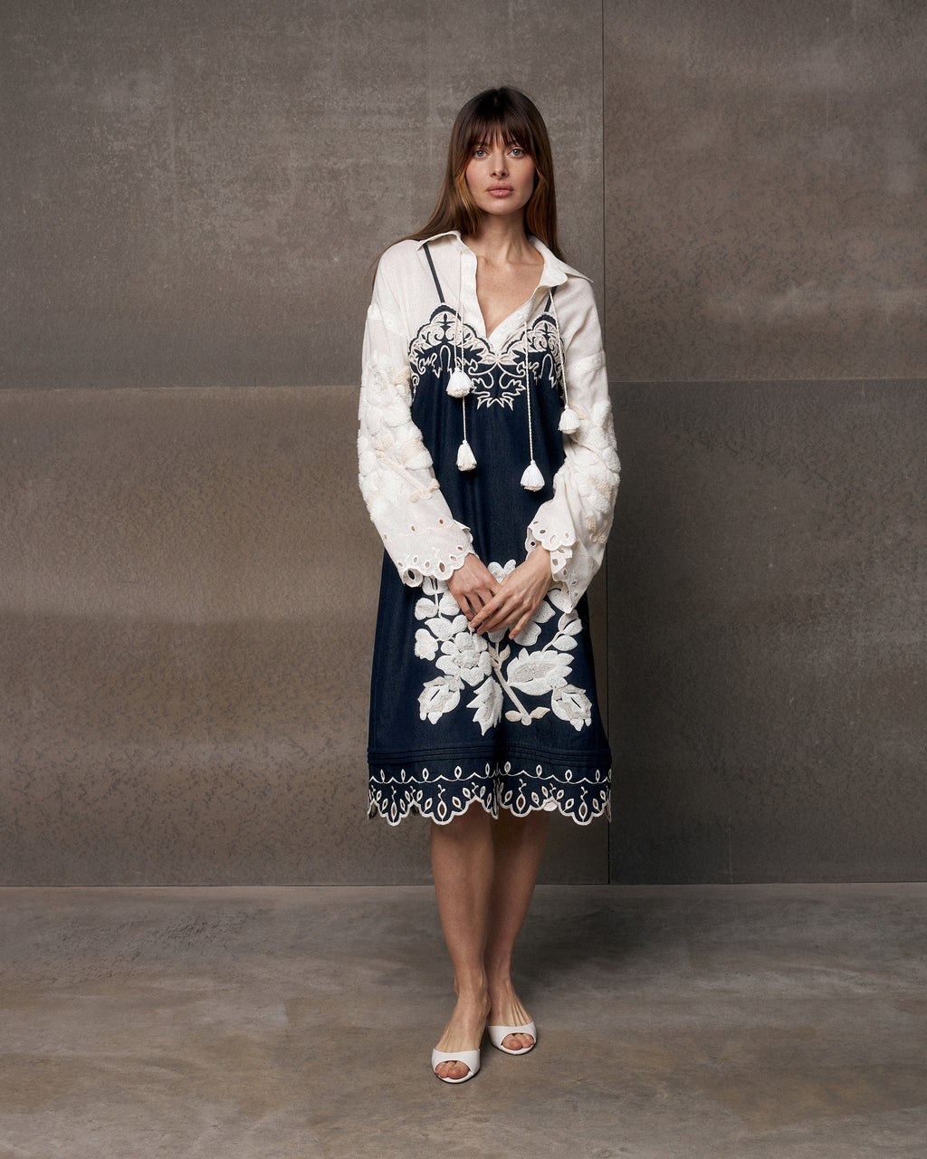Amber Rose Embroidered Denim Midi Dress