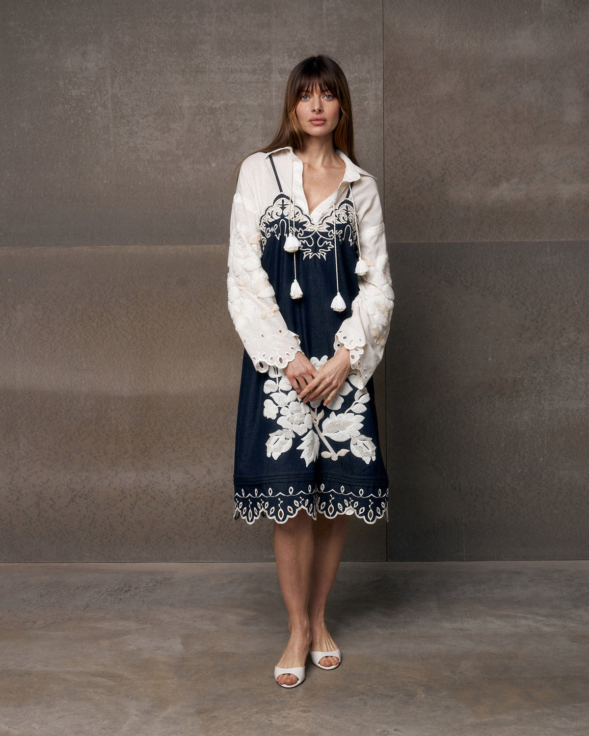Amber Rose Embroidered Denim Midi Dress
