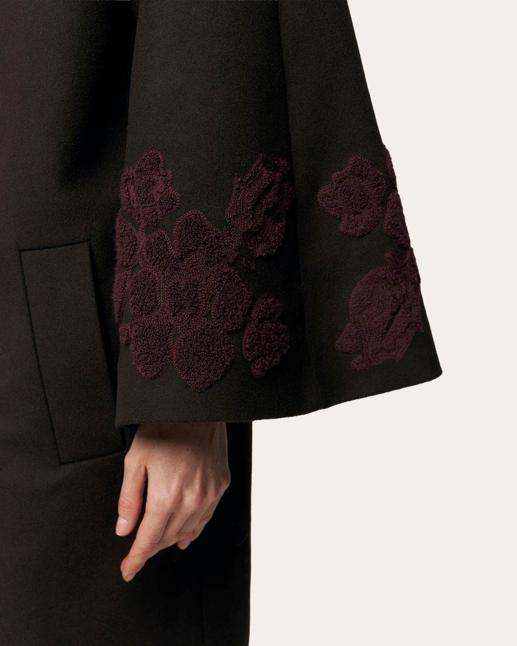 Ashen Rose Embroidered Wool Coat