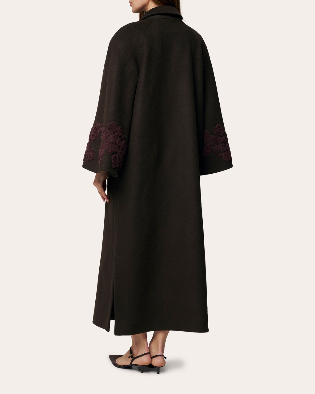 Ashen Rose Embroidered Wool Coat