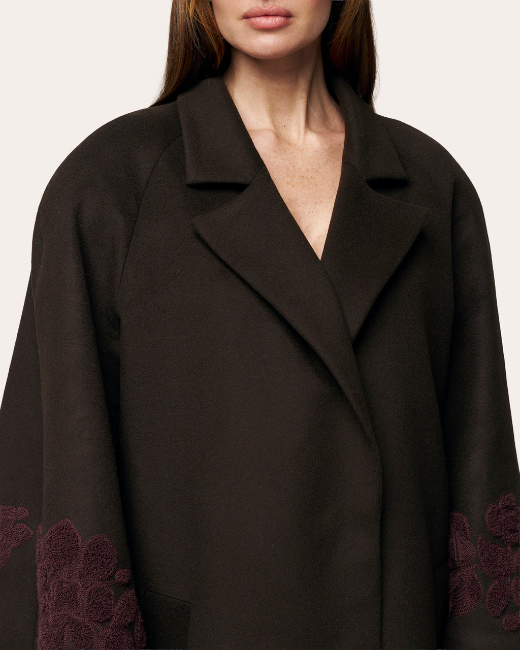 Ashen Rose Embroidered Wool Coat