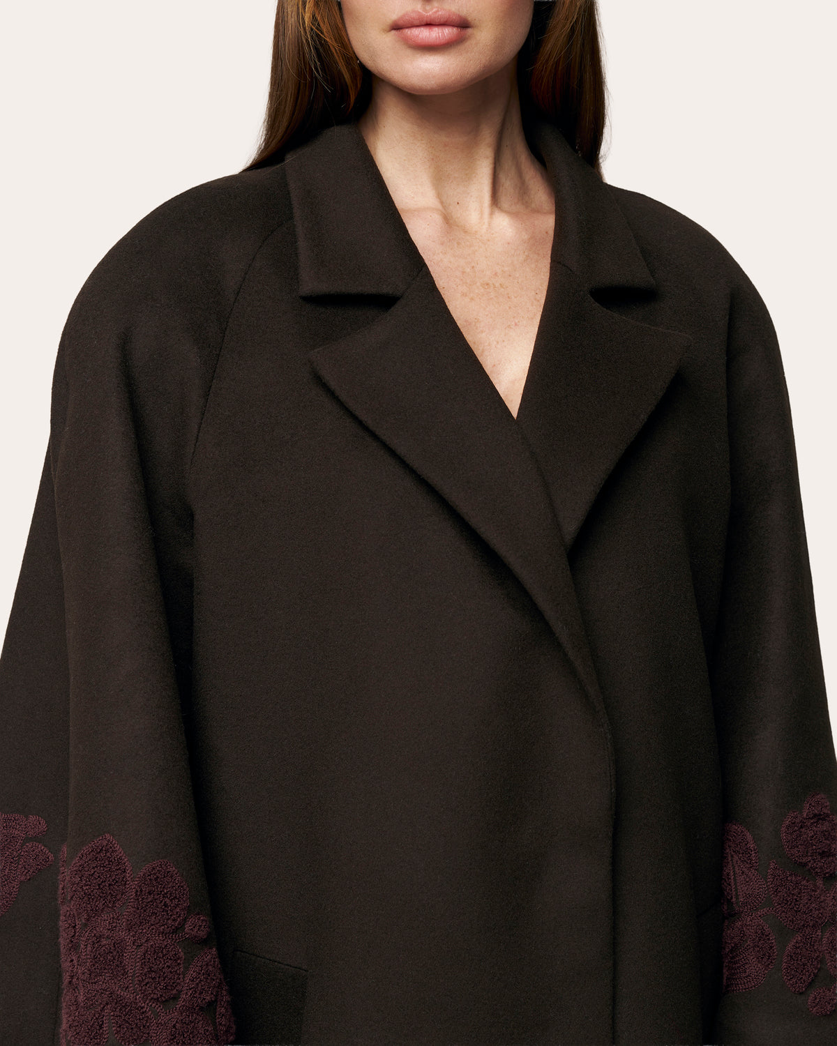 Ashen Rose Embroidered Wool Coat