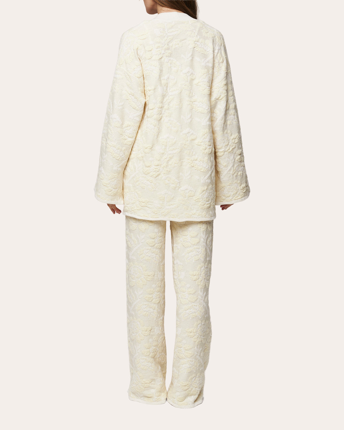 Pale Rose Jacquard Wool Belted Cardigan