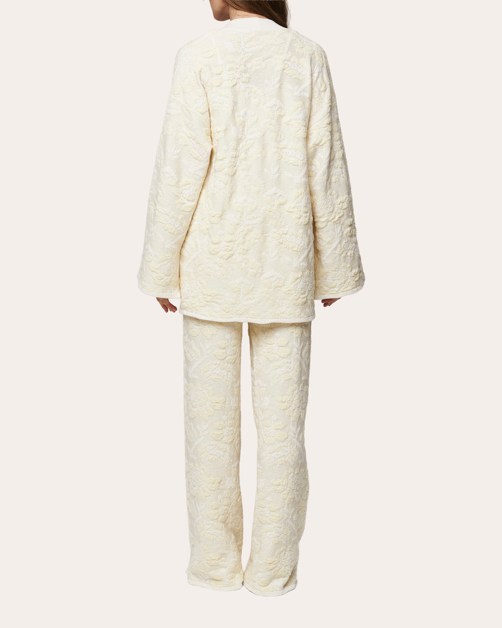 Pale Rose Jacquard Wool Wide-Leg Pants