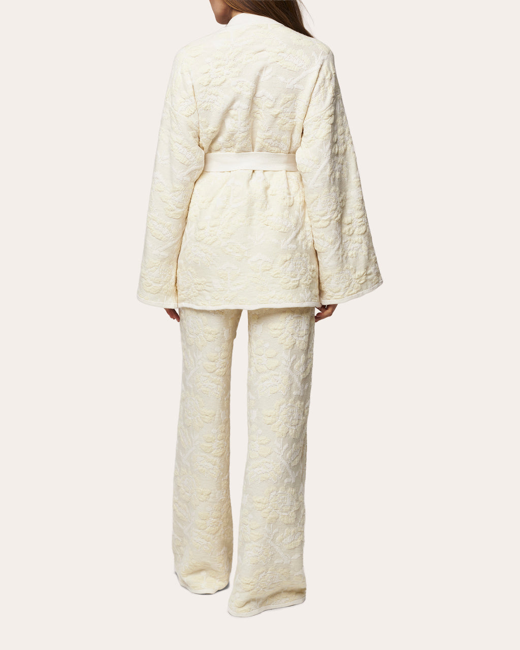 Pale Rose Jacquard Wool Belted Cardigan