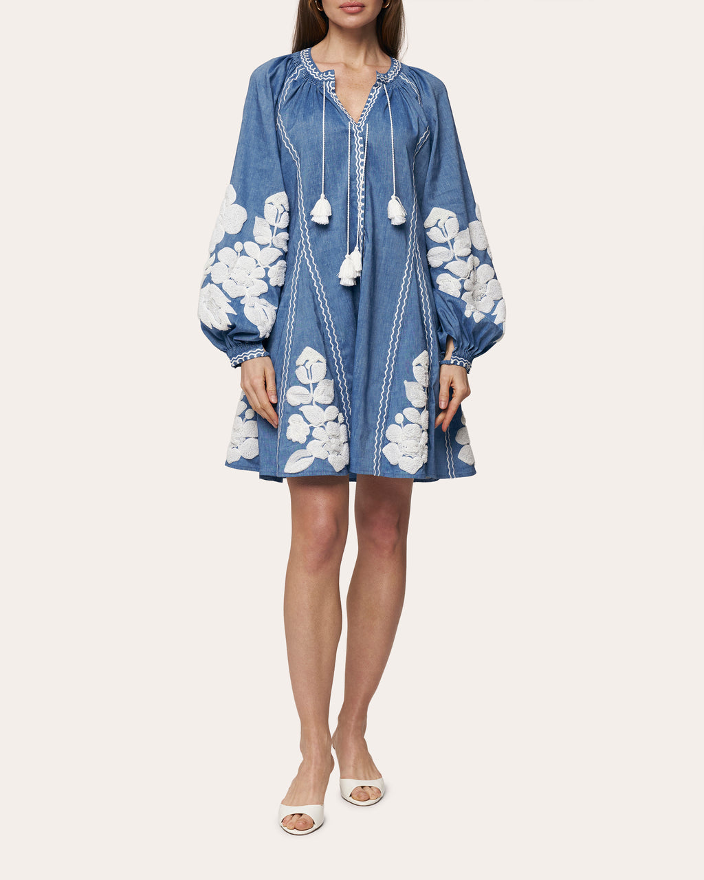 Harvest Sun Embroidered Linen Mini Dress