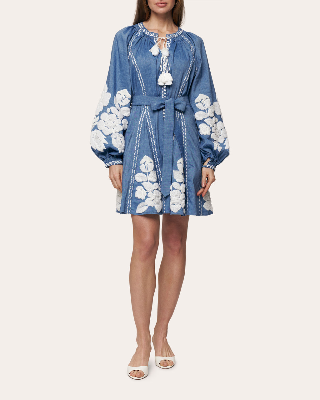 Harvest Sun Embroidered Linen Mini Dress