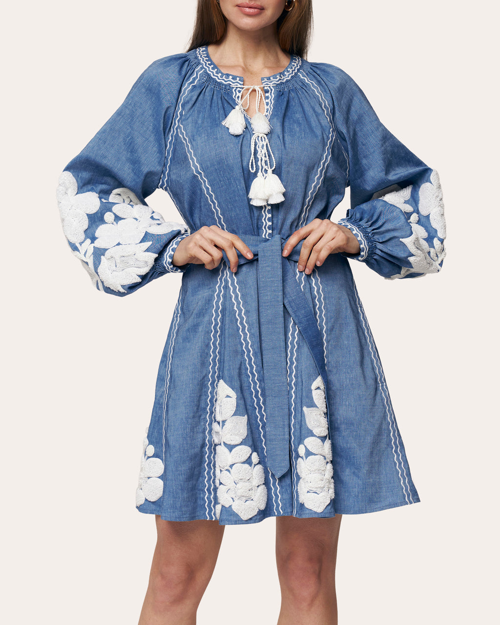 Harvest Sun Embroidered Linen Mini Dress