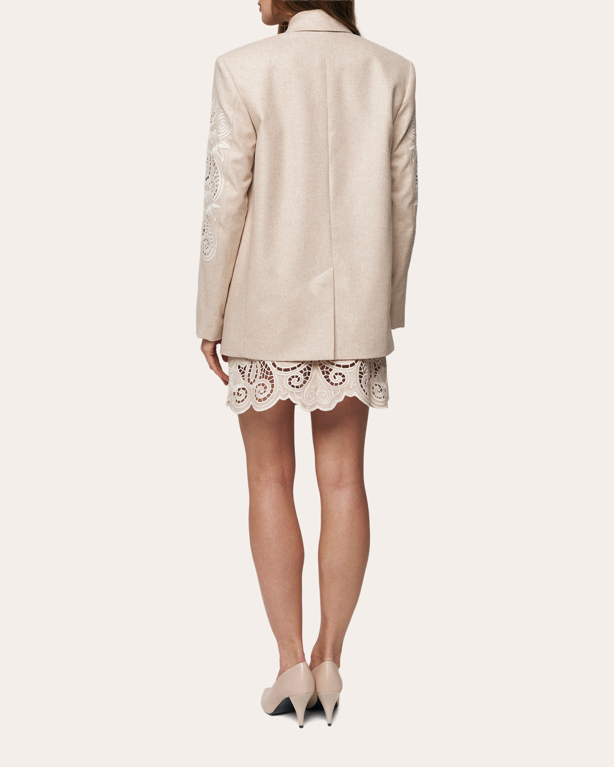 Rose Atelier Embroidered Cutwork Wool Blazer