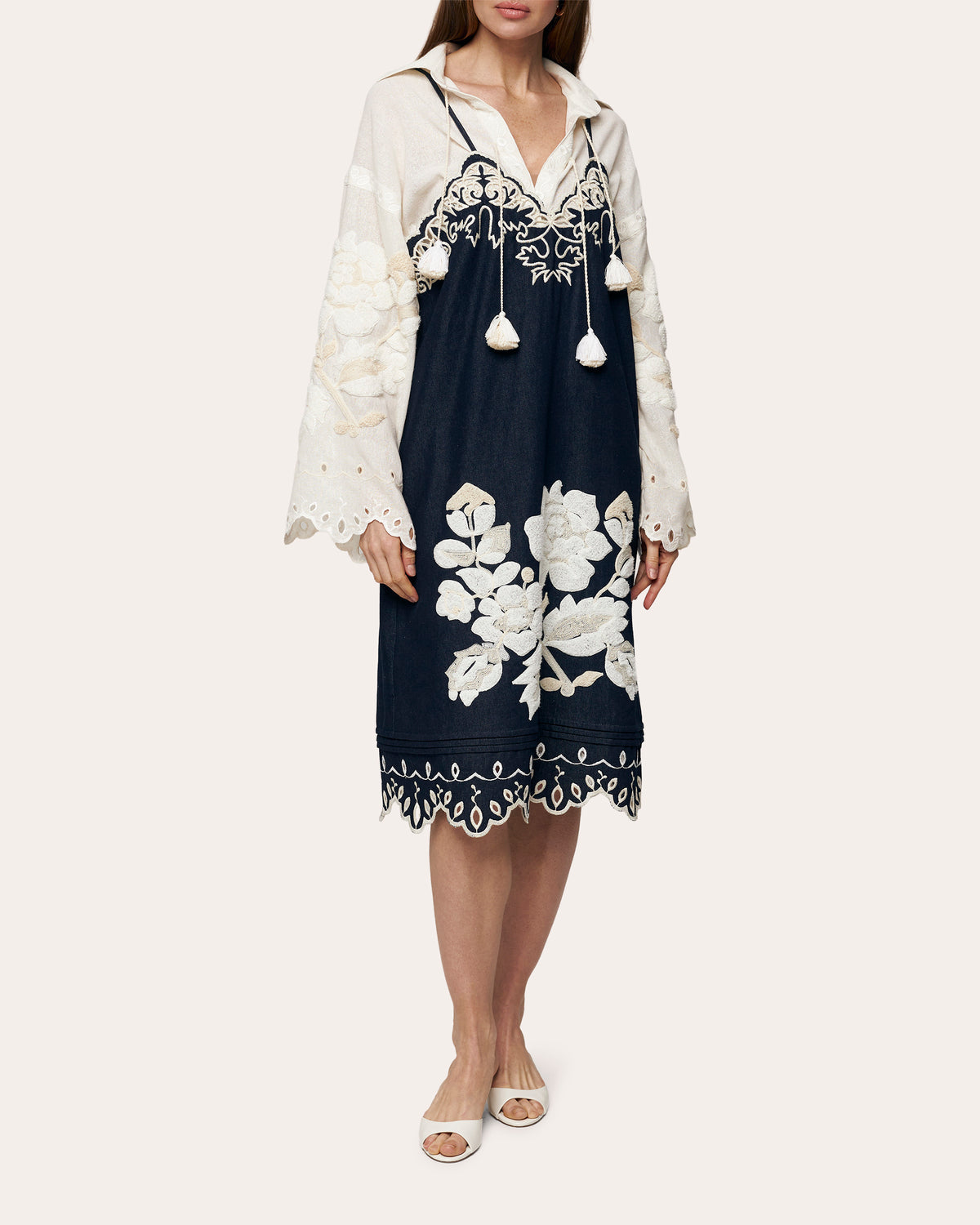 Amber Rose Embroidered Denim Midi Dress