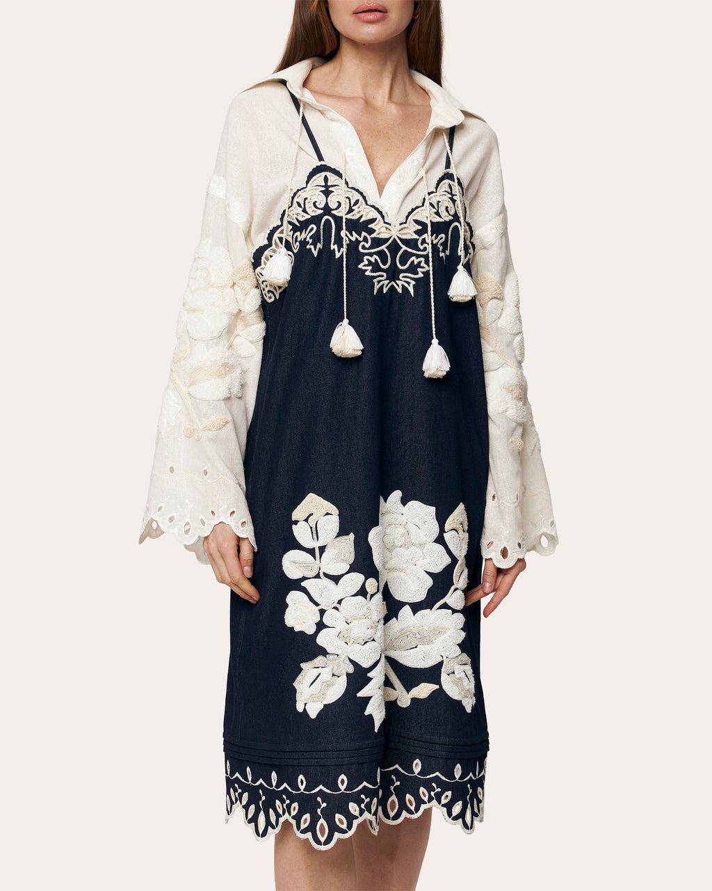 Amber Rose Embroidered Denim Midi Dress