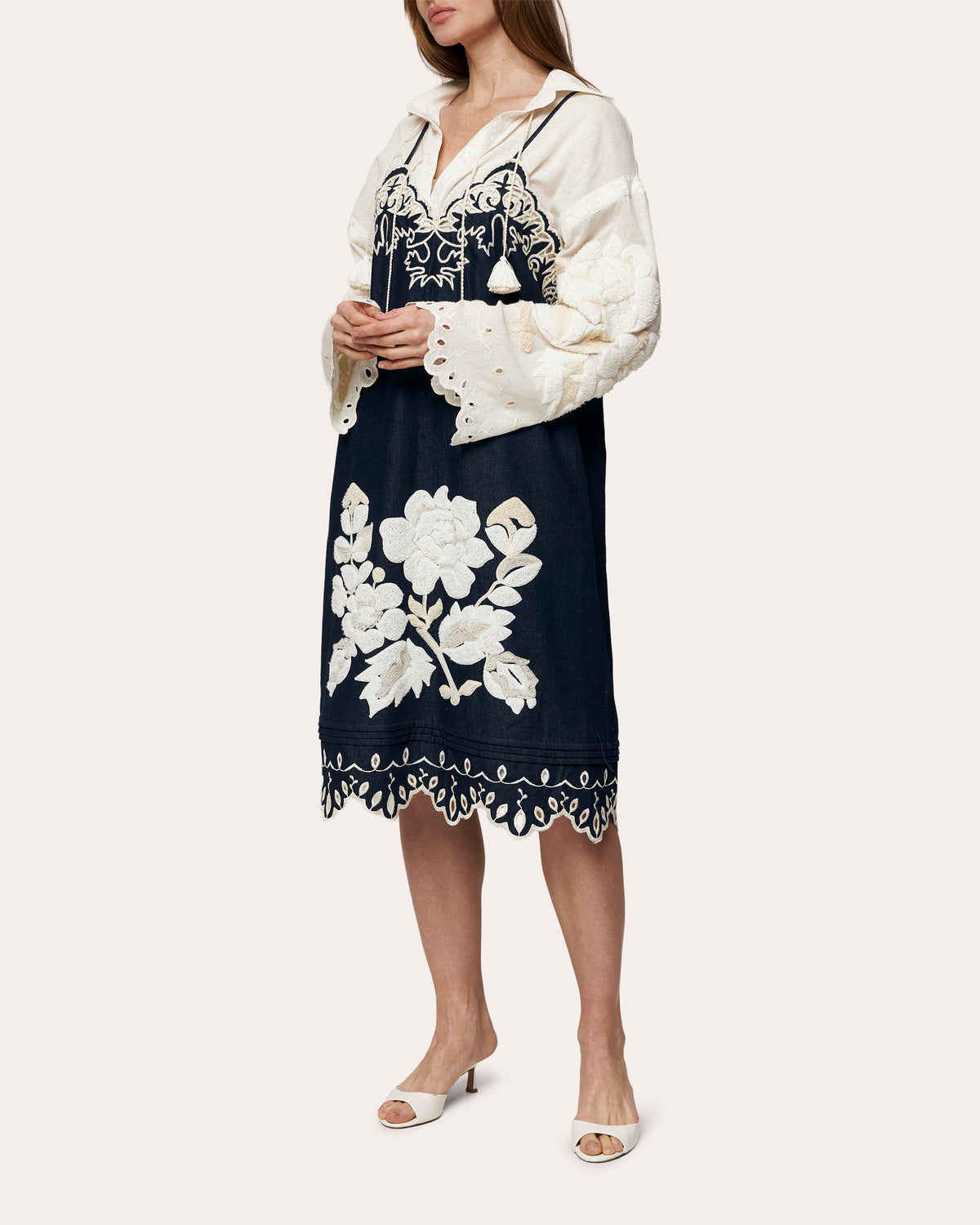 Amber Rose Embroidered Denim Midi Dress