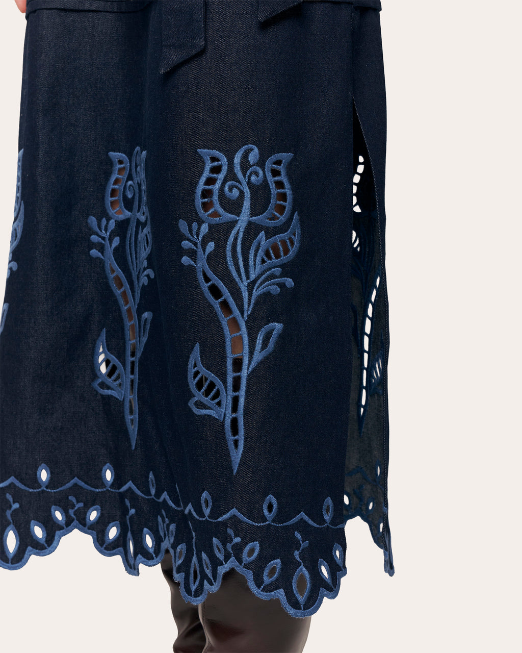 Midnight Rose Embroidered Denim Midi Dress