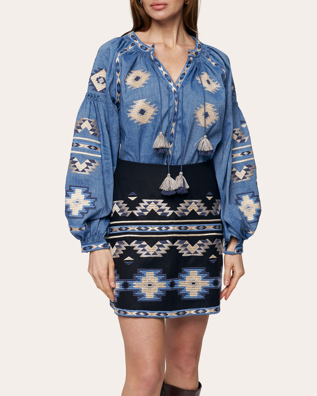 Rombé Geometric Embroidered Linen Blouse