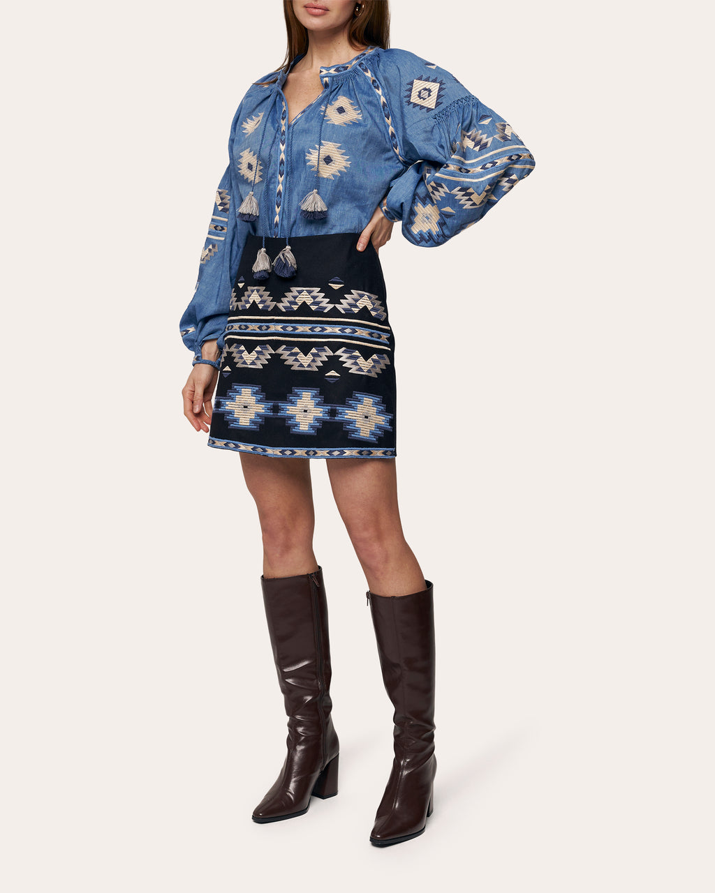 Rombé Geometric Embroidered Linen Blouse