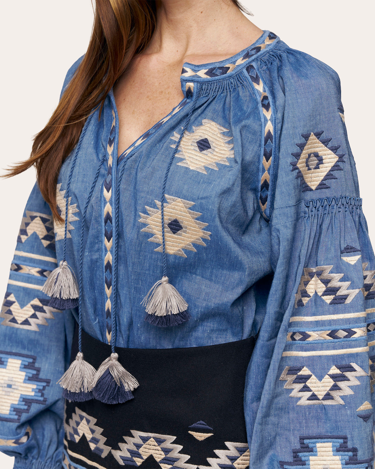 Rombé Geometric Embroidered Linen Blouse