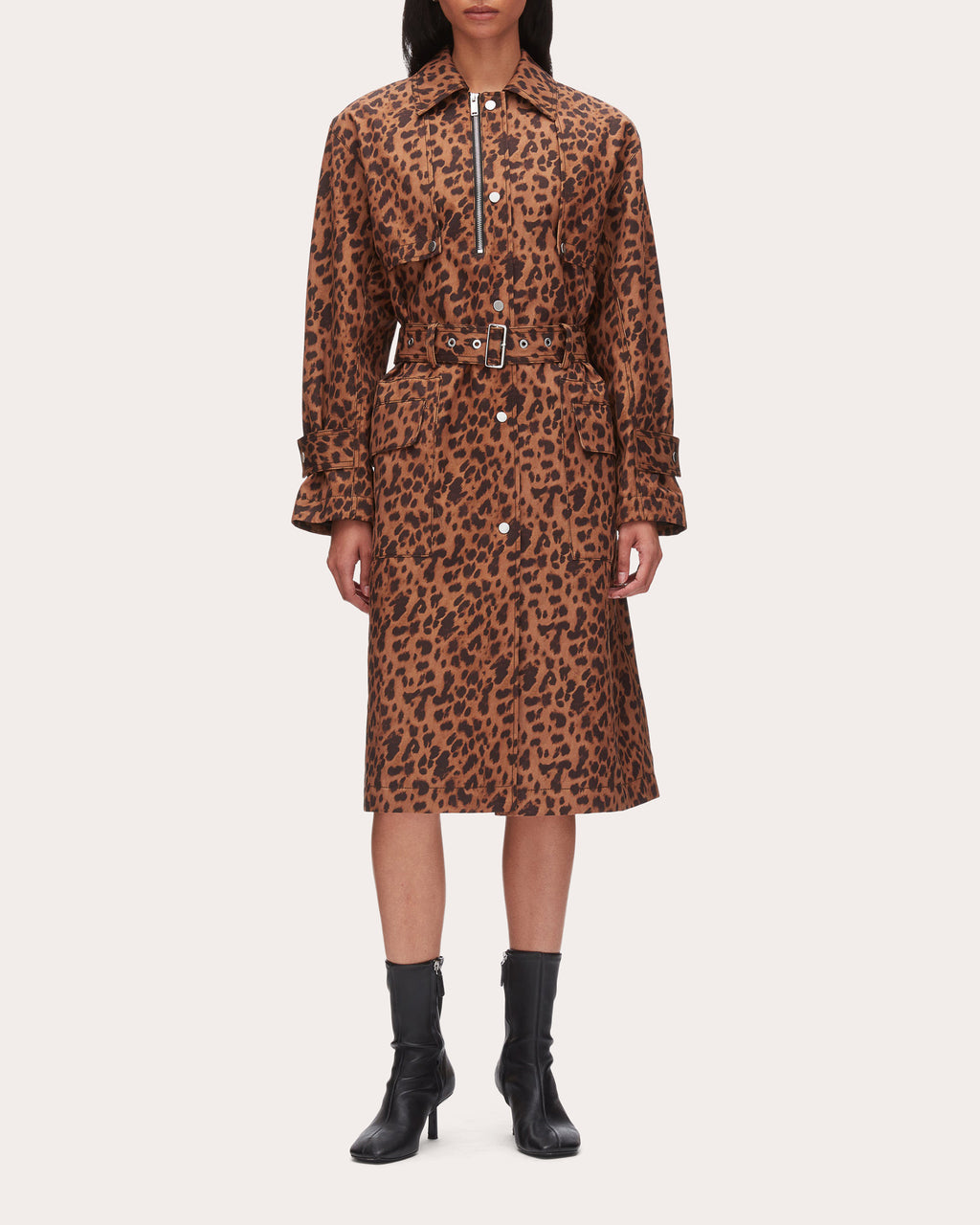 Leopard Twill Belted Trench Coat