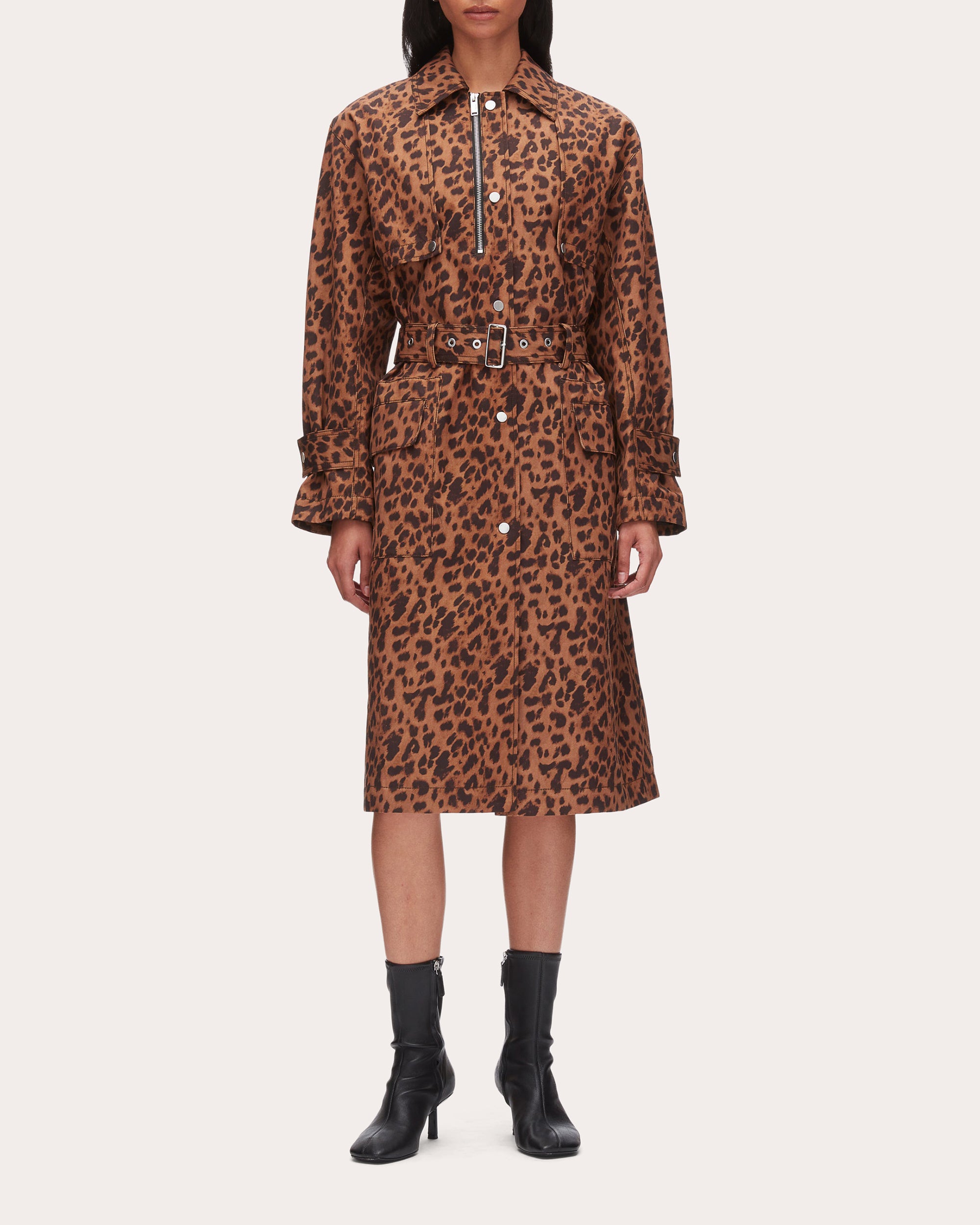 Leopard Twill Belted Trench Coat