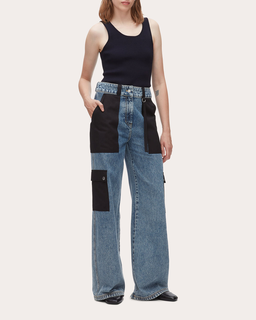 Denim Cargo Combo Wide-Leg Jeans