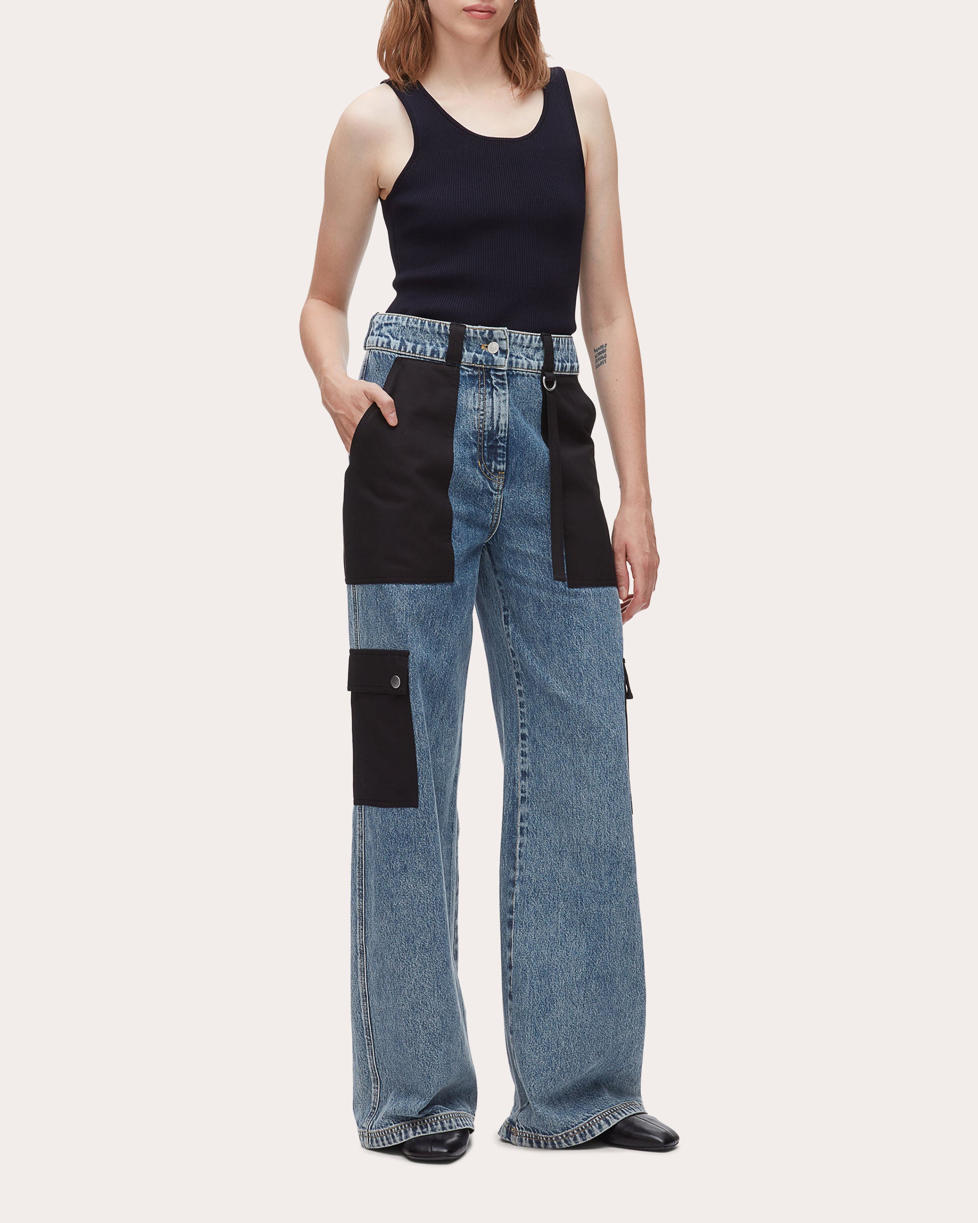 Denim Cargo Combo Wide-Leg Jeans