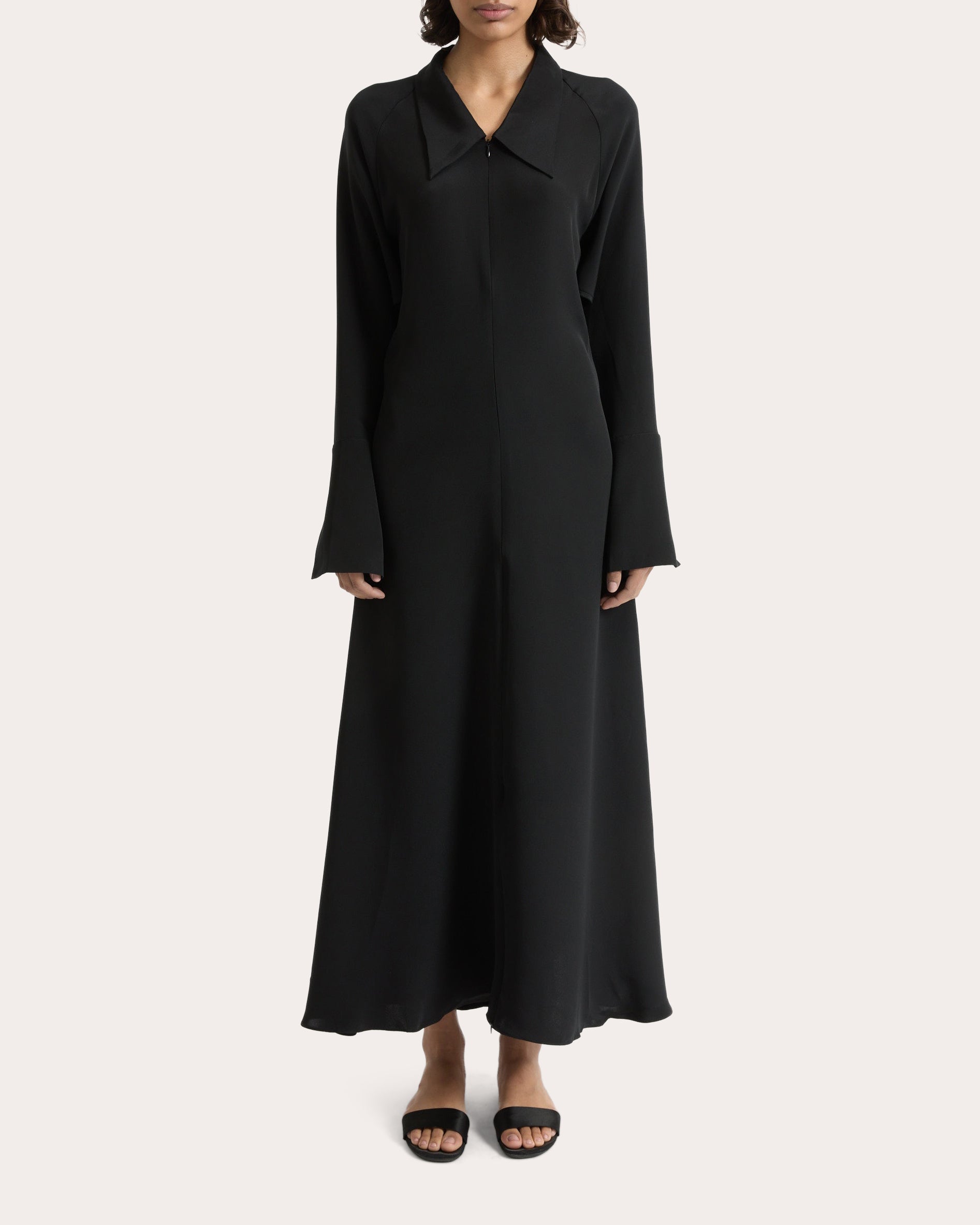 JOAEN Women's Lea Silk Crepe Collared A-Line Dress in Black Size XL