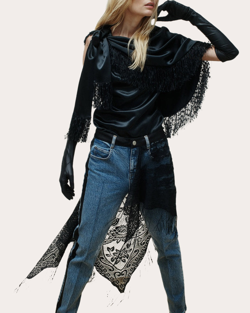 Eram Fringed Shawl Slim Jeans