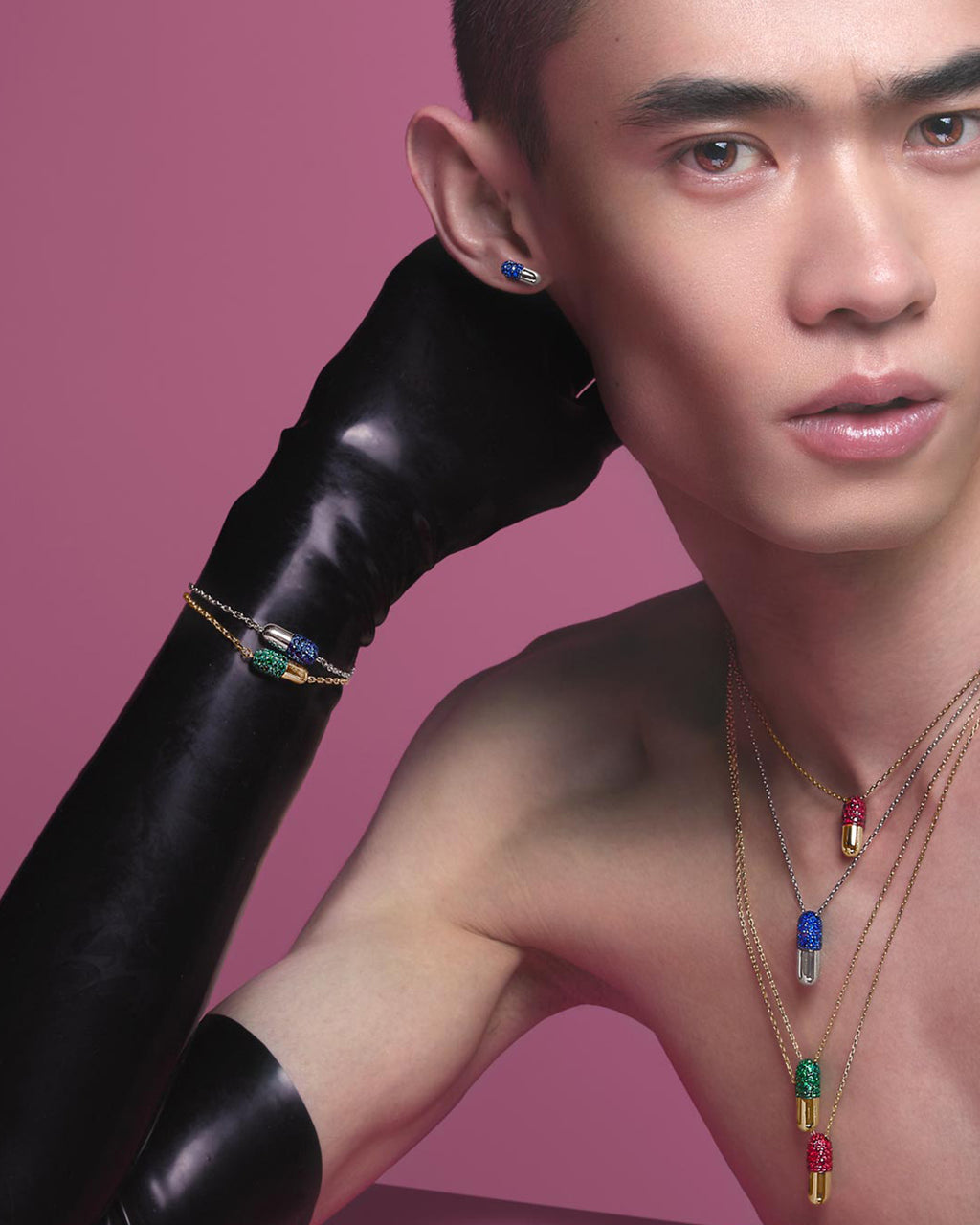 Ruby & 18k Rose Gold Medium Pill Pendant Necklace