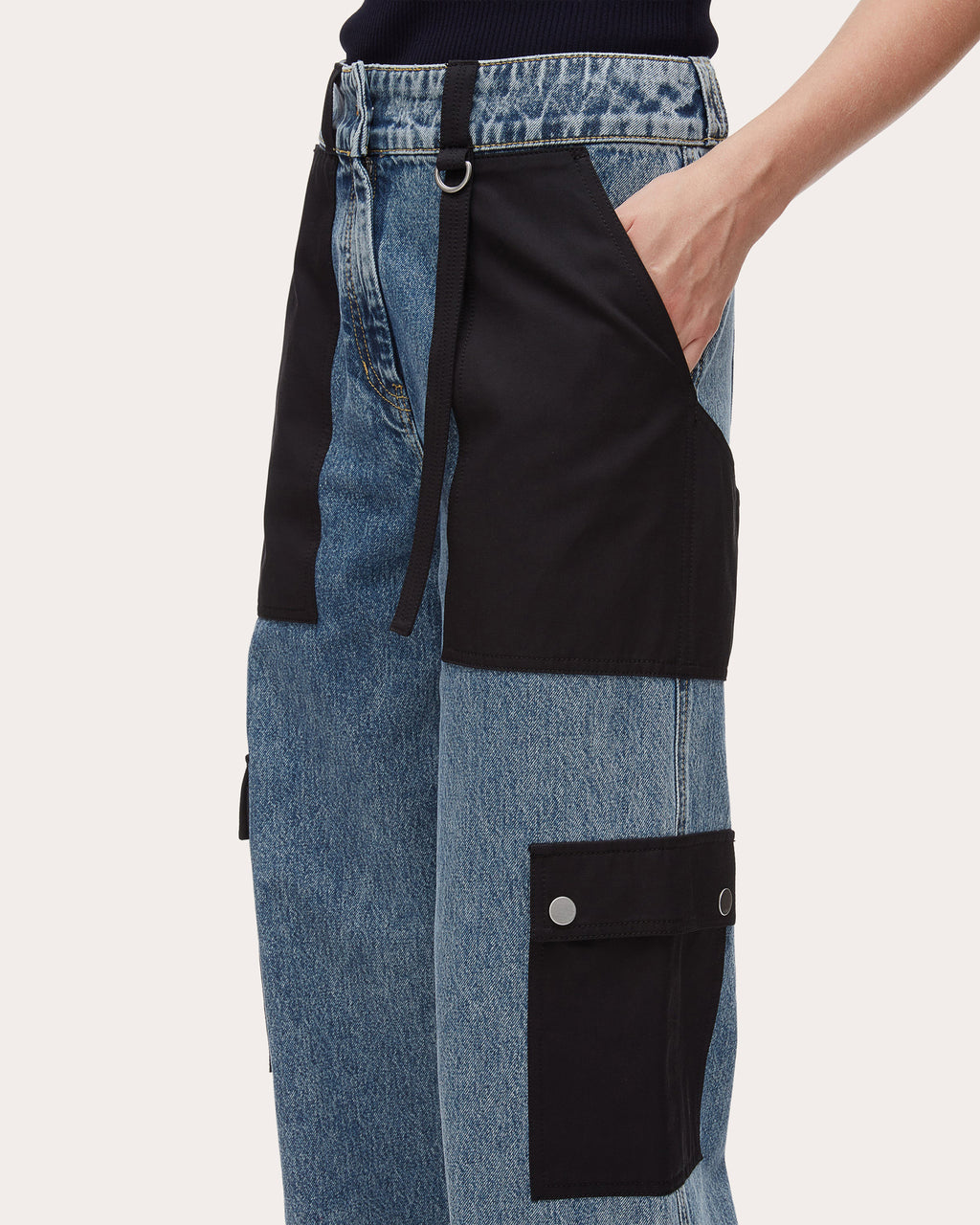Denim Cargo Combo Wide-Leg Jeans
