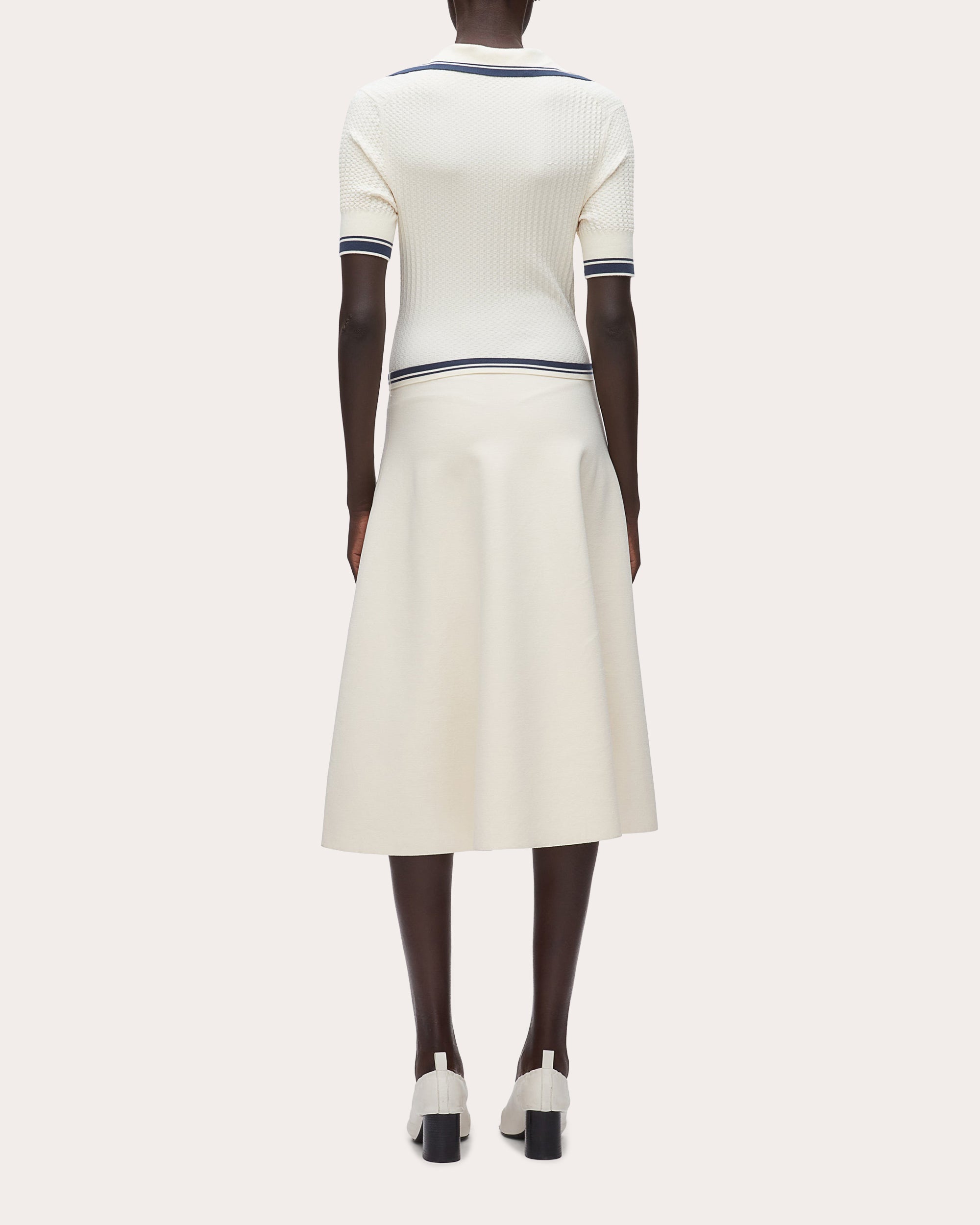 Textured Rib Polo Midi Dress - ECRU-NAVY - 3.1 Phillip Lim Textured Rib Polo Midi Dress - ECRU-NAVY - 3.1 Phillip Lim