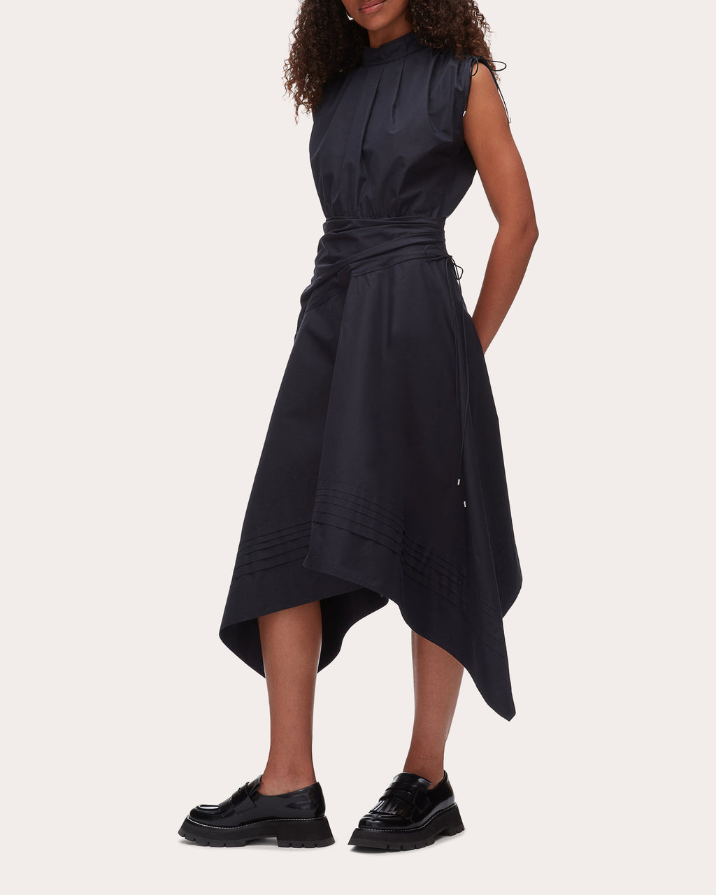 Cotton Poplin Ruched Handkerchief Dress